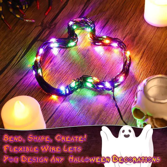 Alt view image 7 of 7 - Orange Purple Green Fairy Lights Battry Operated with Timer, Halloween String Lights for Outside 16.4ft 50LED Indoor Outdoor Halloween Decorations Garland Party Patio Garden Yard 2 Packs