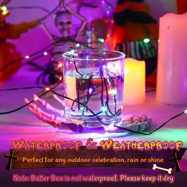 Alt view image 6 of 7 - Orange Purple Green Fairy Lights Battry Operated with Timer, Halloween String Lights for Outside 16.4ft 50LED Indoor Outdoor Halloween Decorations Garland Party Patio Garden Yard 2 Packs