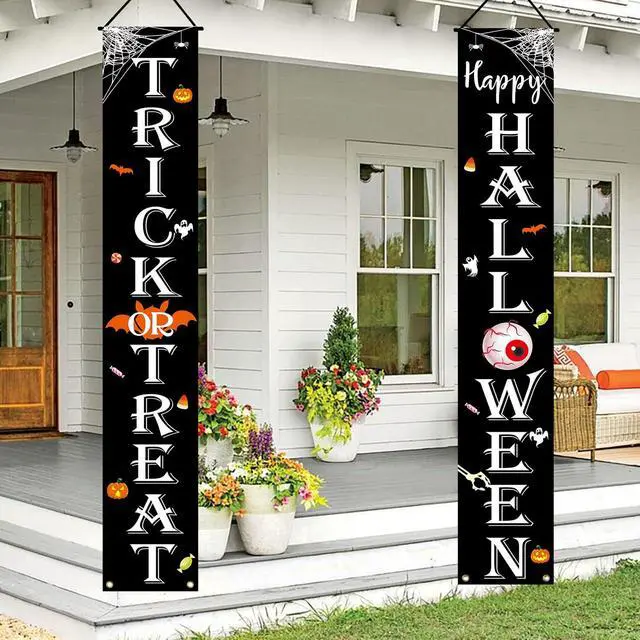 Alt view image 2 of 7 - Halloween Decorations Outdoor TRICK OR TREAT Happy HALLOWEEN Banner Porch Sign Decor Halloween Door Decorations for Home Indoor Outdoor Wall Party