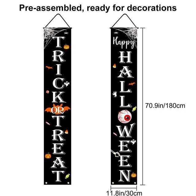 Alt view image 3 of 7 - Halloween Decorations Outdoor TRICK OR TREAT Happy HALLOWEEN Banner Porch Sign Decor Halloween Door Decorations for Home Indoor Outdoor Wall Party