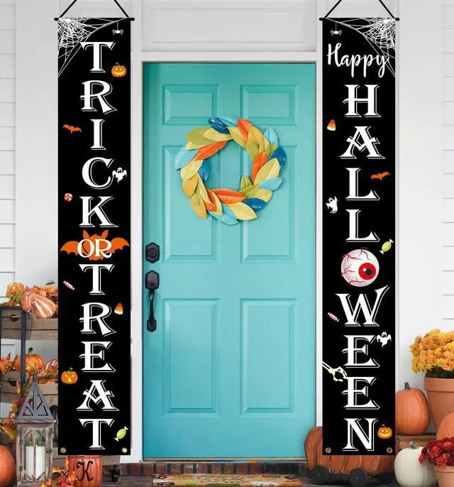 Alt view image 4 of 7 - Halloween Decorations Outdoor TRICK OR TREAT Happy HALLOWEEN Banner Porch Sign Decor Halloween Door Decorations for Home Indoor Outdoor Wall Party