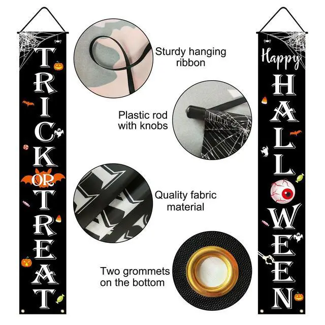 Alt view image 6 of 7 - Halloween Decorations Outdoor TRICK OR TREAT Happy HALLOWEEN Banner Porch Sign Decor Halloween Door Decorations for Home Indoor Outdoor Wall Party