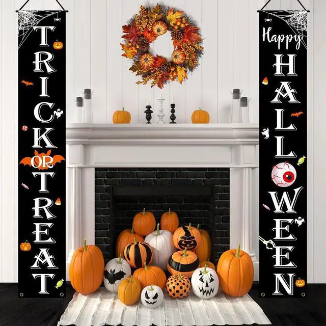 Alt view image 5 of 7 - Halloween Decorations Outdoor TRICK OR TREAT Happy HALLOWEEN Banner Porch Sign Decor Halloween Door Decorations for Home Indoor Outdoor Wall Party