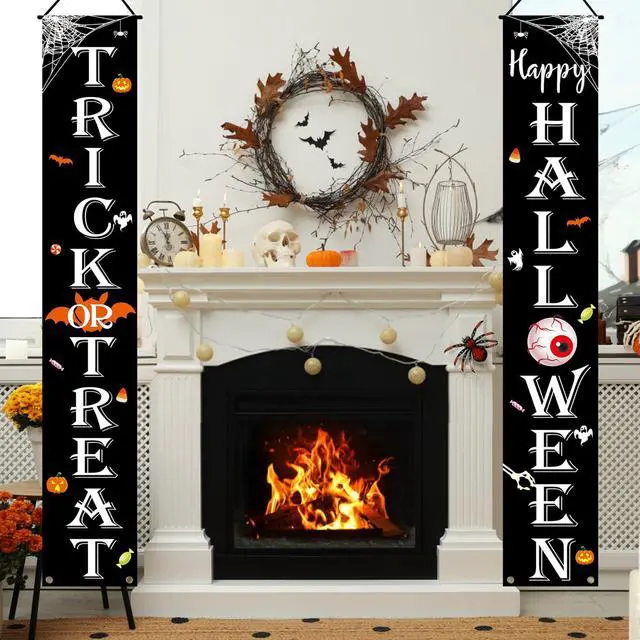 Alt view image 7 of 7 - Halloween Decorations Outdoor TRICK OR TREAT Happy HALLOWEEN Banner Porch Sign Decor Halloween Door Decorations for Home Indoor Outdoor Wall Party