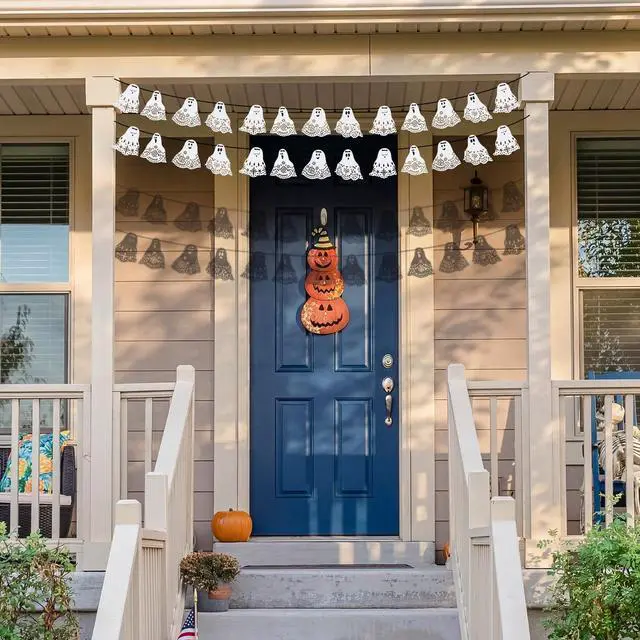 Alt view image 5 of 6 - Halloween Doily Ghost Banner Paper Lace Ghost Garland | Cute Halloween Party Hanging Decoration for Wall Mantel Doorway Home Background Decor