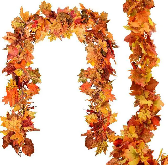 Main image of 2pack Fall Garland Maple Leaf Garlands 5.9Ft/Piece Fall Maple Leaves Garland Hanging Vine Garlands Artificial Autumn Foliage Thanksgiving Christmas Decor (2, Orange)