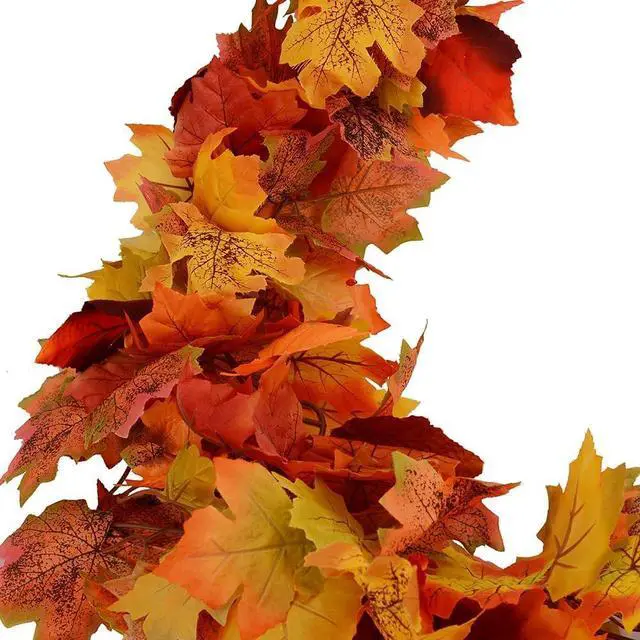 Alt view image 3 of 7 - 2pack Fall Garland Maple Leaf Garlands 5.9Ft/Piece Fall Maple Leaves Garland Hanging Vine Garlands Artificial Autumn Foliage Thanksgiving Christmas Decor (2, Orange)