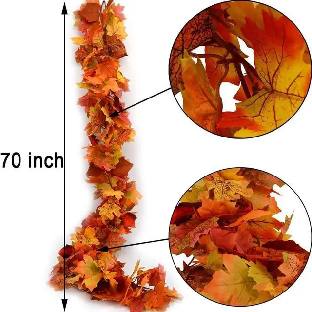 Alt view image 4 of 7 - 2pack Fall Garland Maple Leaf Garlands 5.9Ft/Piece Fall Maple Leaves Garland Hanging Vine Garlands Artificial Autumn Foliage Thanksgiving Christmas Decor (2, Orange)