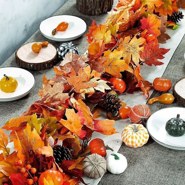 Alt view image 6 of 7 - 2pack Fall Garland Maple Leaf Garlands 5.9Ft/Piece Fall Maple Leaves Garland Hanging Vine Garlands Artificial Autumn Foliage Thanksgiving Christmas Decor (2, Orange)