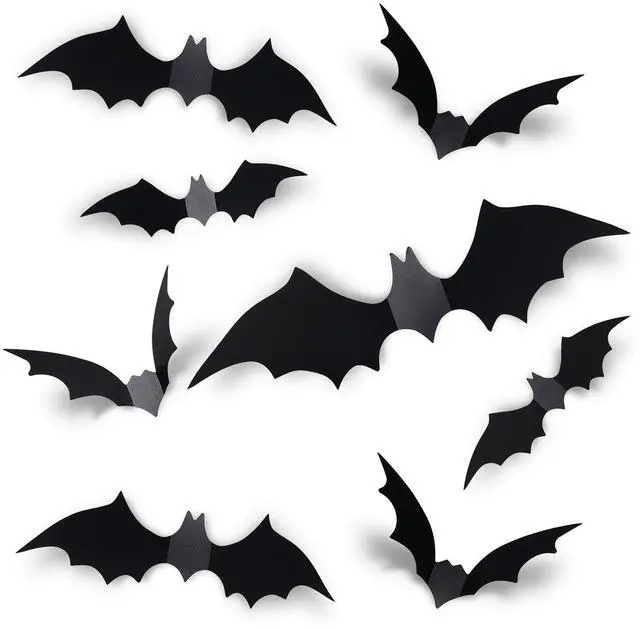 Main image of 60PCS Halloween Bats Decoration, 4 Different Sizes Realistic PVC Black 3D Scary Bat Sticker for Home Decor DIY Wall Decal Bathroom Indoor Hallowmas Party Supplies