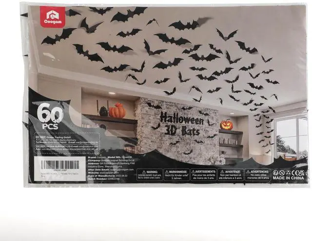 Alt view image 2 of 7 - 60PCS Halloween Bats Decoration, 4 Different Sizes Realistic PVC Black 3D Scary Bat Sticker for Home Decor DIY Wall Decal Bathroom Indoor Hallowmas Party Supplies