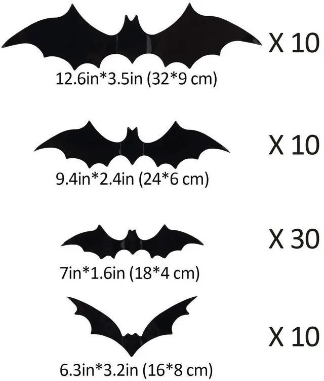 Alt view image 5 of 7 - 60PCS Halloween Bats Decoration, 4 Different Sizes Realistic PVC Black 3D Scary Bat Sticker for Home Decor DIY Wall Decal Bathroom Indoor Hallowmas Party Supplies