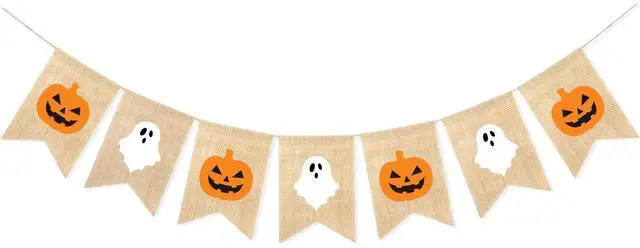 Main image of Ghost Pumpkin Banner Halloween Decorations for Mantle Fireplace | Halloween Garland Bunting, Trick or Treat Decorations Outdoor, Haunted House Decor Halloween Backdrop