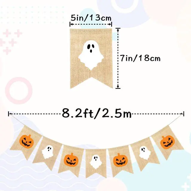 Alt view image 2 of 5 - Ghost Pumpkin Banner Halloween Decorations for Mantle Fireplace | Halloween Garland Bunting, Trick or Treat Decorations Outdoor, Haunted House Decor Halloween Backdrop