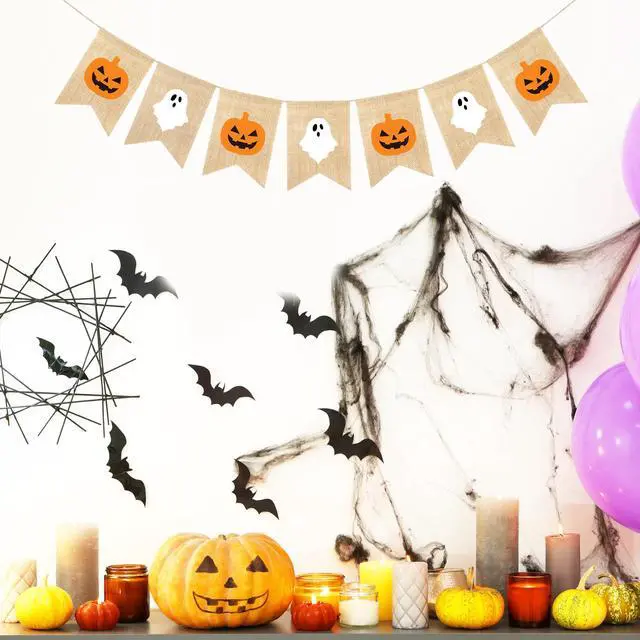 Alt view image 5 of 5 - Ghost Pumpkin Banner Halloween Decorations for Mantle Fireplace | Halloween Garland Bunting, Trick or Treat Decorations Outdoor, Haunted House Decor Halloween Backdrop