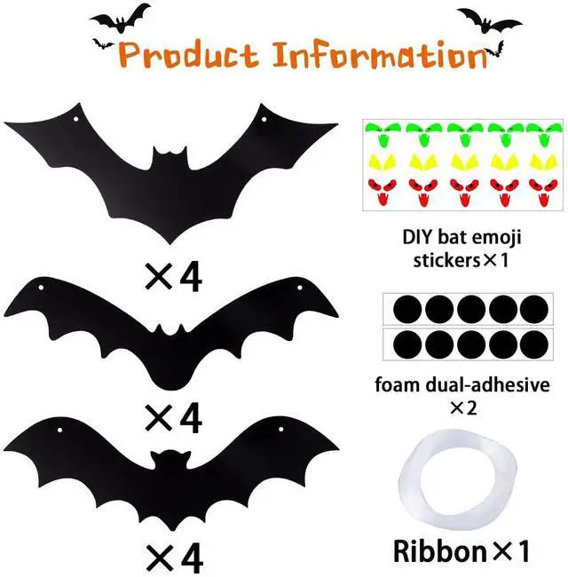 Alt view image 3 of 7 - Halloween Hanging Bats for 12PCS 3D Halloween Yard Outdoor Decoration | 3 Styles Realistic Scary Large Fake Black Hanging Flying Bat Spooky for Halloween Indoor Sign Lawn Decorations