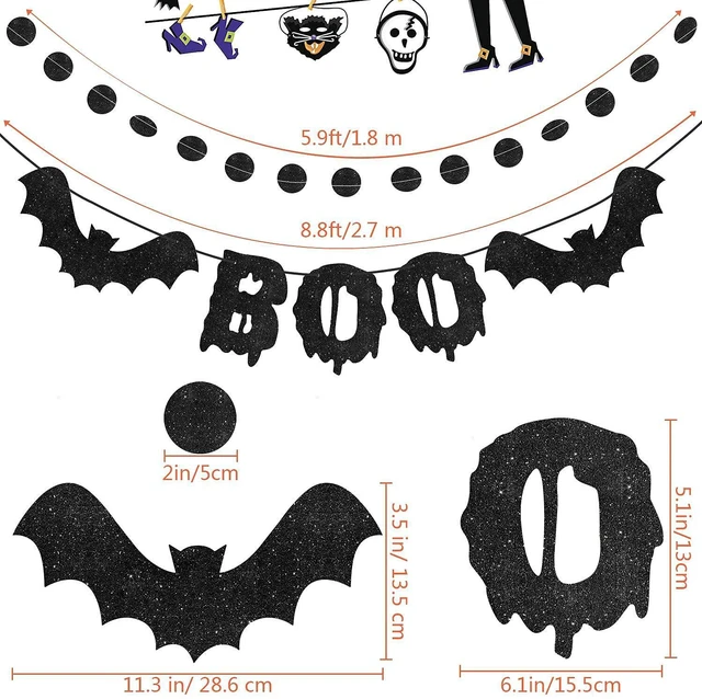 Alt view image 2 of 7 - Halloween Boo Banner for Fireplace, Black Glittery Boo Bat Banner and Black Glittery Circle Dots Garland, Halloween Garland for Fireplace Home Décor, Halloween Boo Garland Banners
