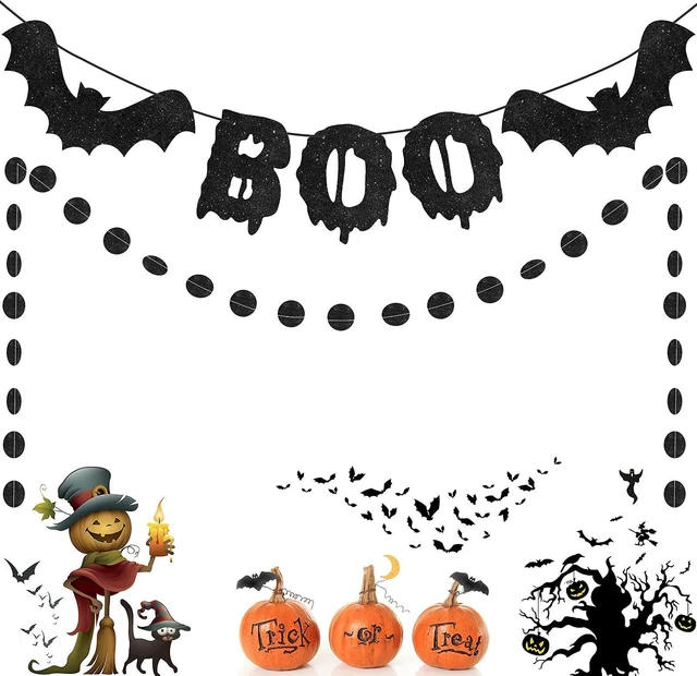 Alt view image 3 of 7 - Halloween Boo Banner for Fireplace, Black Glittery Boo Bat Banner and Black Glittery Circle Dots Garland, Halloween Garland for Fireplace Home Décor, Halloween Boo Garland Banners