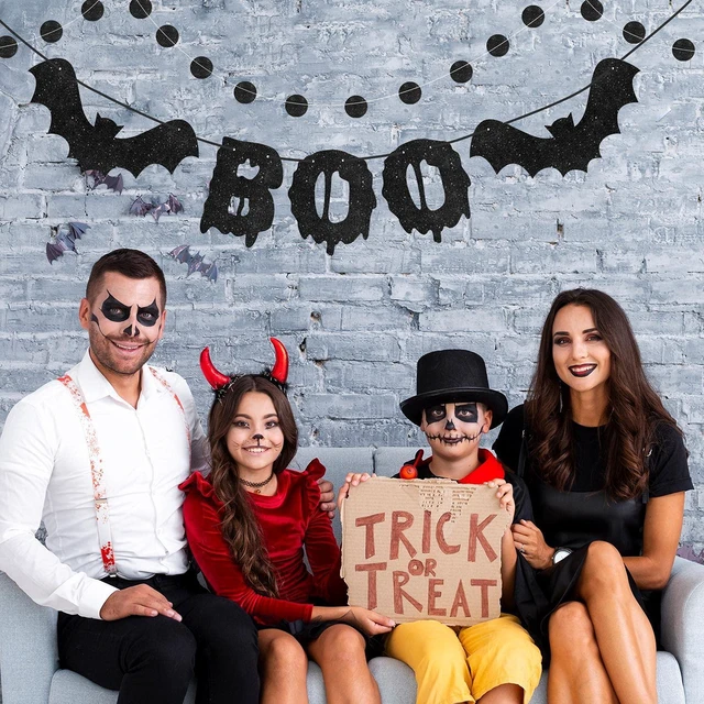 Alt view image 6 of 7 - Halloween Boo Banner for Fireplace, Black Glittery Boo Bat Banner and Black Glittery Circle Dots Garland, Halloween Garland for Fireplace Home Décor, Halloween Boo Garland Banners