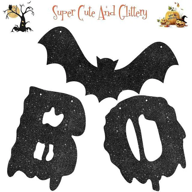 Alt view image 4 of 7 - Halloween Boo Banner for Fireplace, Black Glittery Boo Bat Banner and Black Glittery Circle Dots Garland, Halloween Garland for Fireplace Home Décor, Halloween Boo Garland Banners