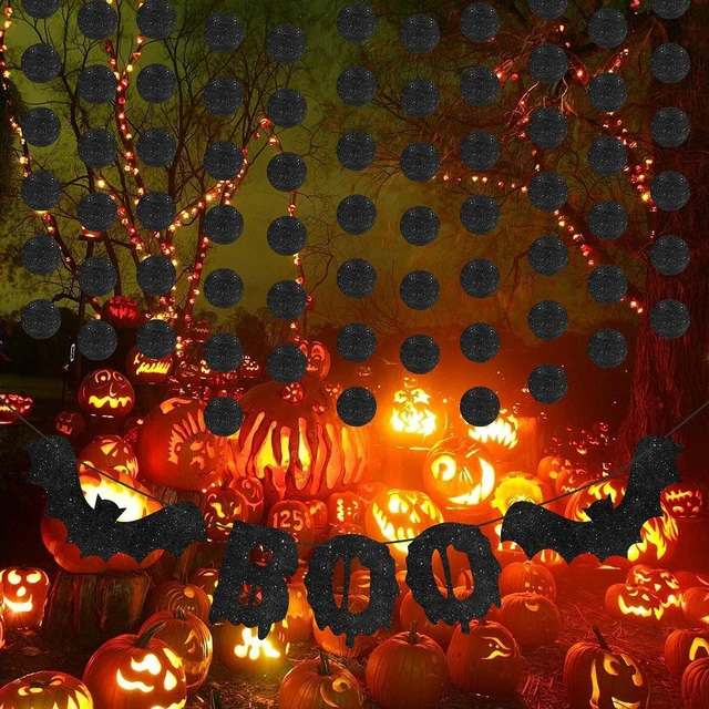 Alt view image 7 of 7 - Halloween Boo Banner for Fireplace, Black Glittery Boo Bat Banner and Black Glittery Circle Dots Garland, Halloween Garland for Fireplace Home Décor, Halloween Boo Garland Banners