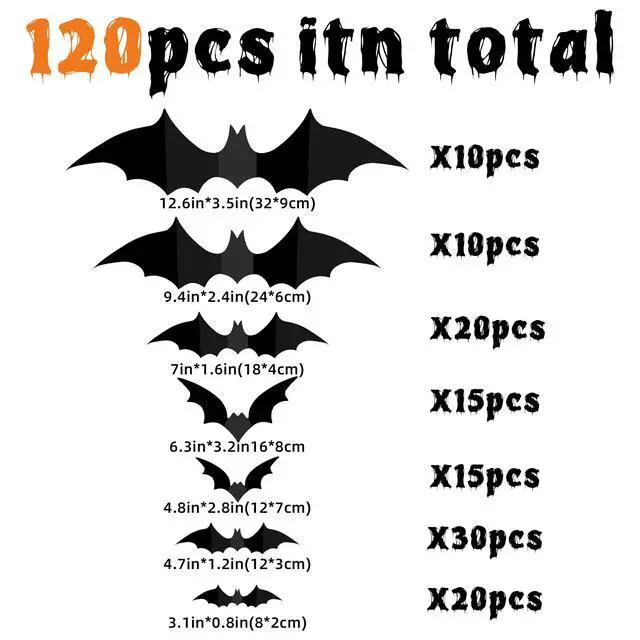 Alt view image 2 of 7 - 120Pcs 3D Bats Halloween Decorations Wall Decor Realistic PVC Bat Stickers | Halloween Party Decorations, Creepy Home Decor, DIY Wall Decal, Indoor Bathroom