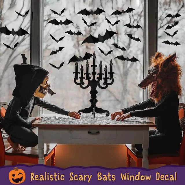 Alt view image 3 of 7 - 120Pcs 3D Bats Halloween Decorations Wall Decor Realistic PVC Bat Stickers | Halloween Party Decorations, Creepy Home Decor, DIY Wall Decal, Indoor Bathroom