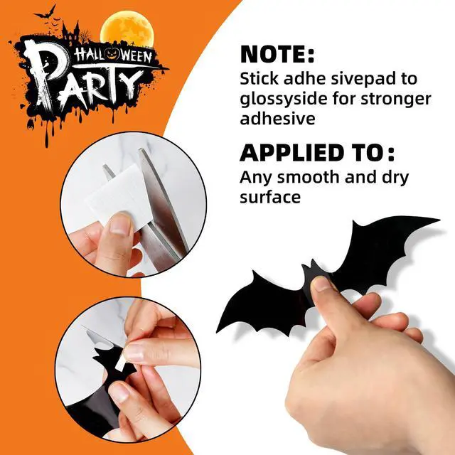 Alt view image 5 of 7 - 120Pcs 3D Bats Halloween Decorations Wall Decor Realistic PVC Bat Stickers | Halloween Party Decorations, Creepy Home Decor, DIY Wall Decal, Indoor Bathroom