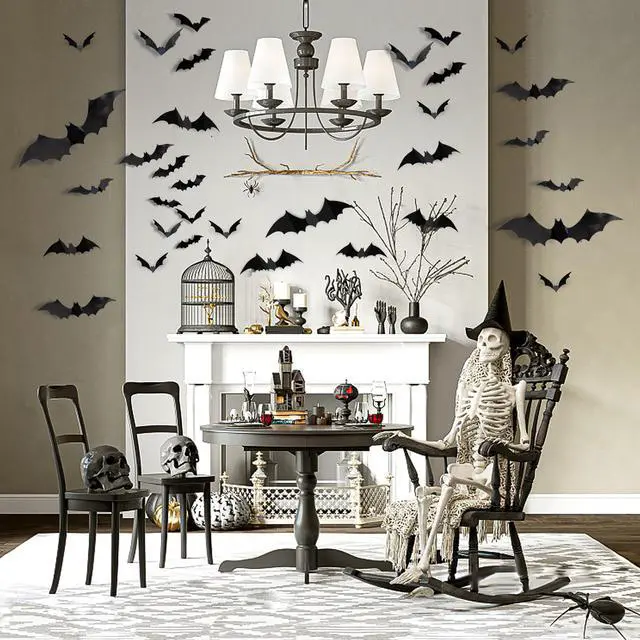Alt view image 7 of 7 - 120Pcs 3D Bats Halloween Decorations Wall Decor Realistic PVC Bat Stickers | Halloween Party Decorations, Creepy Home Decor, DIY Wall Decal, Indoor Bathroom