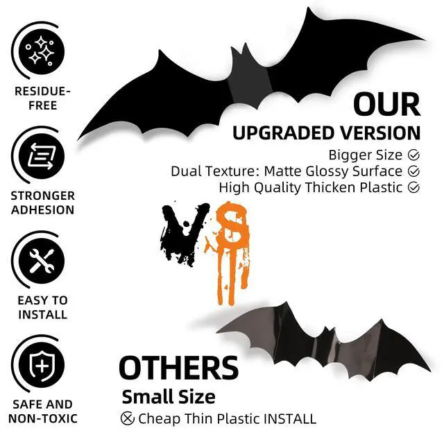 Alt view image 6 of 7 - 120Pcs 3D Bats Halloween Decorations Wall Decor Realistic PVC Bat Stickers | Halloween Party Decorations, Creepy Home Decor, DIY Wall Decal, Indoor Bathroom