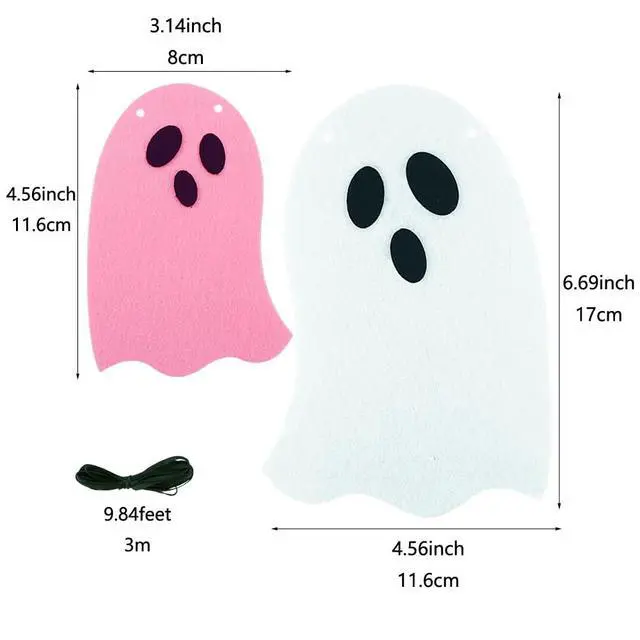 Alt view image 2 of 5 - 2 Pack White Pink Ghost Garland Felt Ghost Banner for Haunted House Fireplace Indoor Outdoor Halloween Party Decorations Supplies