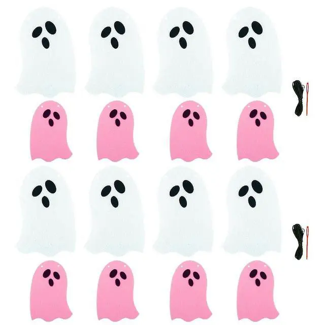 Alt view image 3 of 5 - 2 Pack White Pink Ghost Garland Felt Ghost Banner for Haunted House Fireplace Indoor Outdoor Halloween Party Decorations Supplies