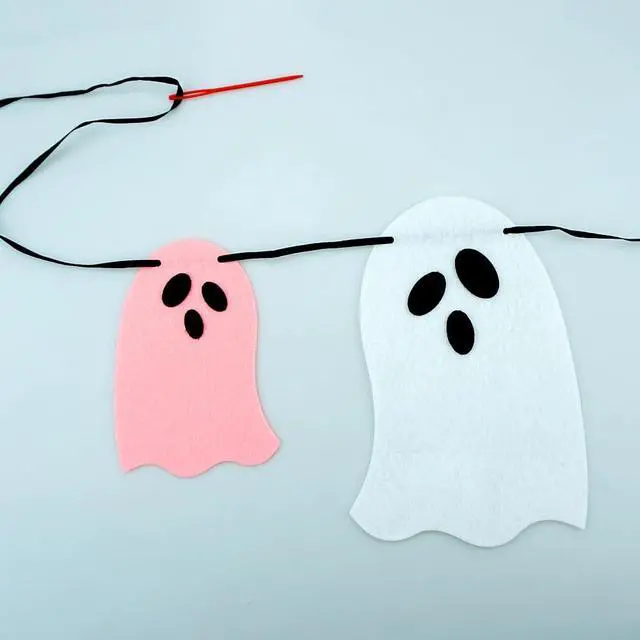 Alt view image 5 of 5 - 2 Pack White Pink Ghost Garland Felt Ghost Banner for Haunted House Fireplace Indoor Outdoor Halloween Party Decorations Supplies