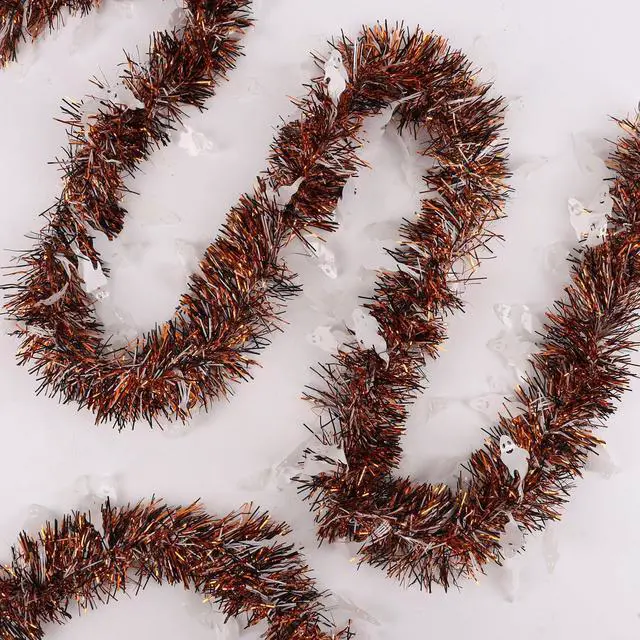 Alt view image 7 of 7 - 33ft Halloween Tinsel Garland Decorations, Cute Ghost Tinsel Garland Orange Black White Twist Decorations for Home Tree Mantle Golf Cart Indoor Outdoor Party Decor