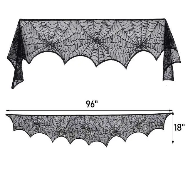 Alt view image 2 of 6 - Halloween Fireplace Decorations, Fireplace Mantle Scarf Cover, Black Lace Spider Web for Door, Window and Flowerbeds Decoration, Halloween Party Supplies