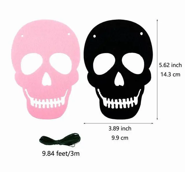 Alt view image 2 of 5 - 2 Pack Black Pink Skull Garland Banner Felt Skeleton Garland Halloween Banner for DIY Gothic Decorations Halloween Home Decor
