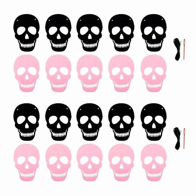 Alt view image 3 of 5 - 2 Pack Black Pink Skull Garland Banner Felt Skeleton Garland Halloween Banner for DIY Gothic Decorations Halloween Home Decor