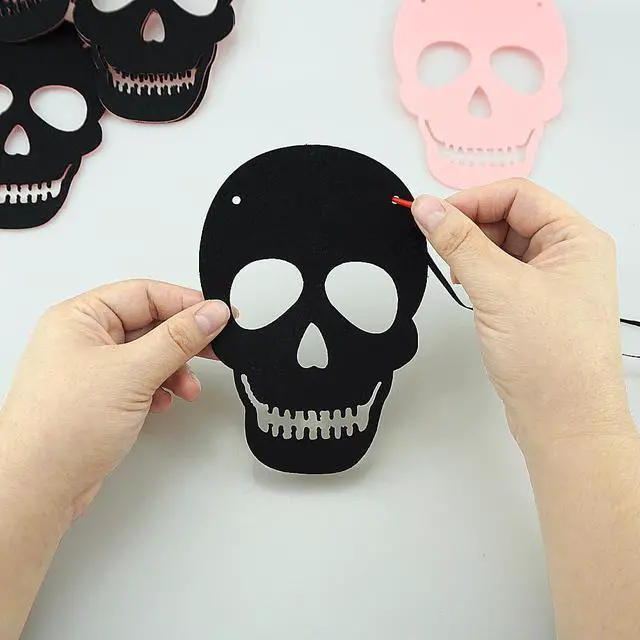 Alt view image 4 of 5 - 2 Pack Black Pink Skull Garland Banner Felt Skeleton Garland Halloween Banner for DIY Gothic Decorations Halloween Home Decor