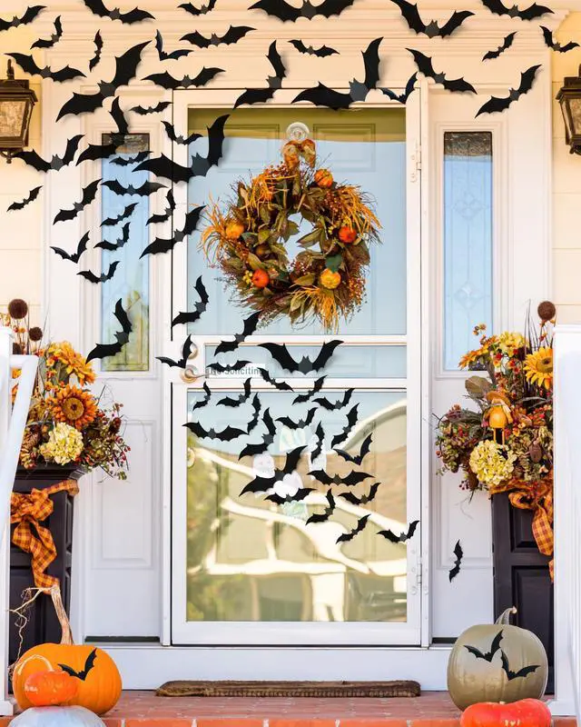 Alt view image 3 of 7 - 120 Pcs 3D Halloween Decorations Bats Decor,5 Sizes Bats Wall Decor Indoor | Scary Bat Stickers, Halloween Decorations for Bedroom Bathroom, Door Wall Party Decorations
