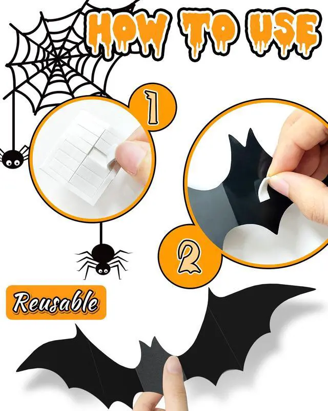 Alt view image 6 of 7 - 120 Pcs 3D Halloween Decorations Bats Decor,5 Sizes Bats Wall Decor Indoor | Scary Bat Stickers, Halloween Decorations for Bedroom Bathroom, Door Wall Party Decorations