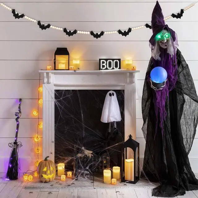 Alt view image 6 of 6 - Halloween Wood Felt Bat Garland for Halloween Decorations Indoor | Farmhouse Bat Garland Banner with Wood Beads for Fireplace, Mantel, Walls, Windows and Halloween Party Decorations.