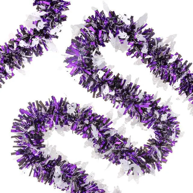 Main image of 20FT/6M Halloween Tinsel Garland, Ghost Metallic Twist Foil Tinsel Garland Ghost Shiny Hanging Decorations for Halloween Party Decoration Supply