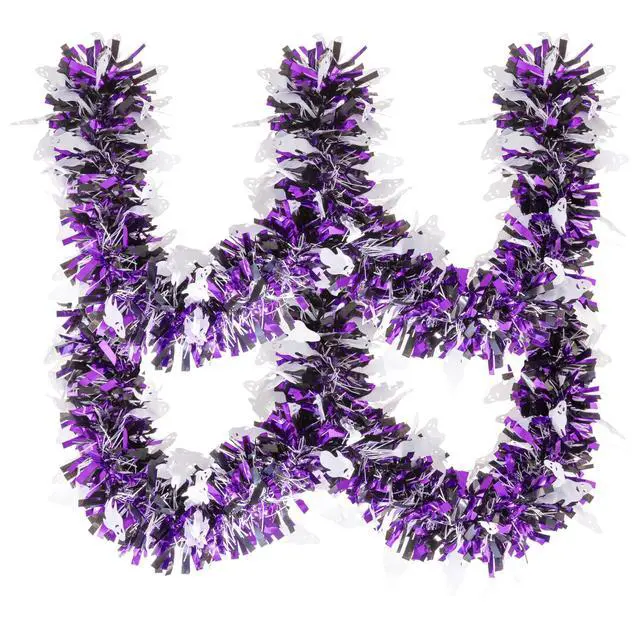 Alt view image 3 of 7 - 20FT/6M Halloween Tinsel Garland, Ghost Metallic Twist Foil Tinsel Garland Ghost Shiny Hanging Decorations for Halloween Party Decoration Supply