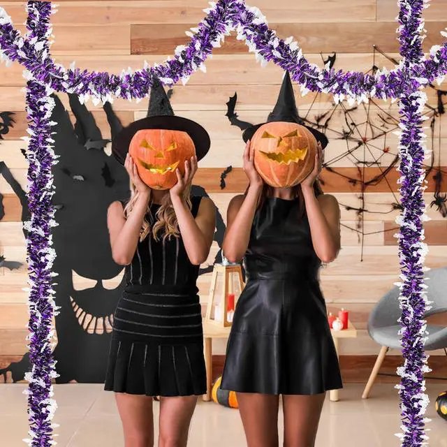 Alt view image 6 of 7 - 20FT/6M Halloween Tinsel Garland, Ghost Metallic Twist Foil Tinsel Garland Ghost Shiny Hanging Decorations for Halloween Party Decoration Supply