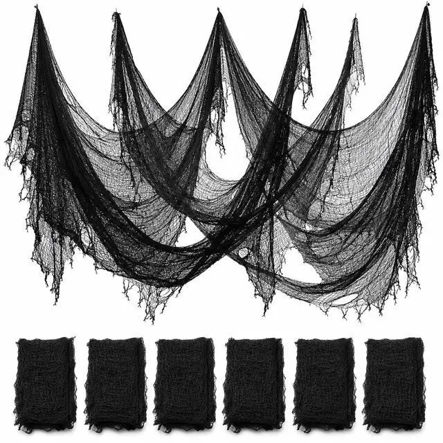 Main image of 6 Pack Black Halloween Creepy Cloth 30 × 75 Inch - Halloween Cheesecloth Decoration Spooky Scary Gauze Black Cheese Cloth for Party Supplies Outdoor Yard Home Wall Doorway