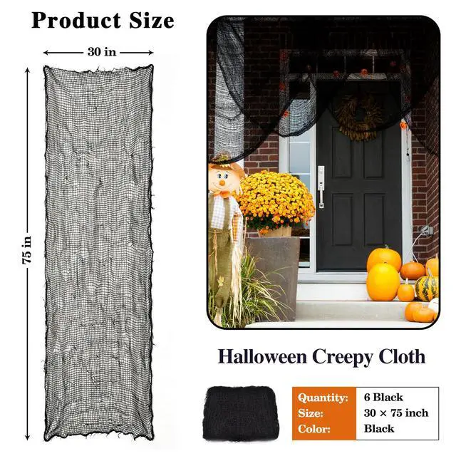 Alt view image 2 of 7 - 6 Pack Black Halloween Creepy Cloth 30 × 75 Inch - Halloween Cheesecloth Decoration Spooky Scary Gauze Black Cheese Cloth for Party Supplies Outdoor Yard Home Wall Doorway