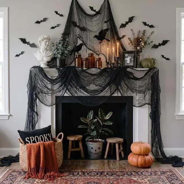 Alt view image 6 of 7 - 6 Pack Black Halloween Creepy Cloth 30 × 75 Inch - Halloween Cheesecloth Decoration Spooky Scary Gauze Black Cheese Cloth for Party Supplies Outdoor Yard Home Wall Doorway