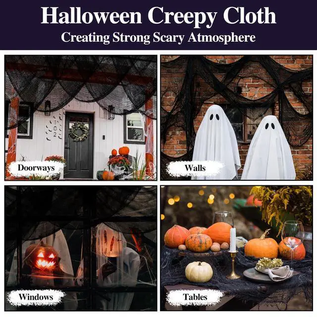 Alt view image 4 of 7 - 6 Pack Black Halloween Creepy Cloth 30 × 75 Inch - Halloween Cheesecloth Decoration Spooky Scary Gauze Black Cheese Cloth for Party Supplies Outdoor Yard Home Wall Doorway