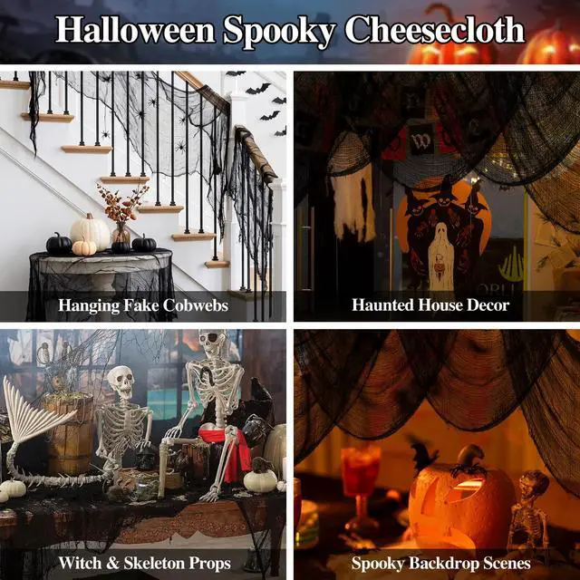 Alt view image 5 of 7 - 6 Pack Black Halloween Creepy Cloth 30 × 75 Inch - Halloween Cheesecloth Decoration Spooky Scary Gauze Black Cheese Cloth for Party Supplies Outdoor Yard Home Wall Doorway