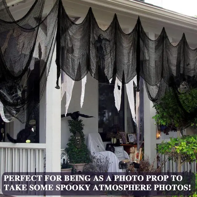 Alt view image 7 of 7 - 6 Pack Black Halloween Creepy Cloth 30 × 75 Inch - Halloween Cheesecloth Decoration Spooky Scary Gauze Black Cheese Cloth for Party Supplies Outdoor Yard Home Wall Doorway
